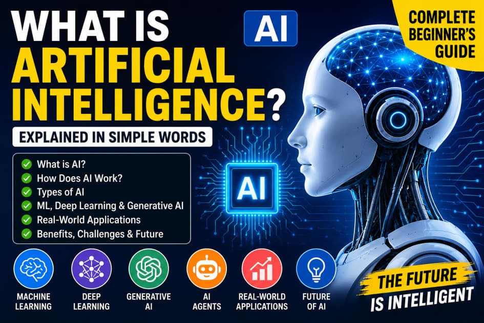 What is Artificial Intelligence (AI)? Complete Beginner's Guide covering Machine Learning, Deep Learning, Generative AI, AI Agents, and Real-World Applications